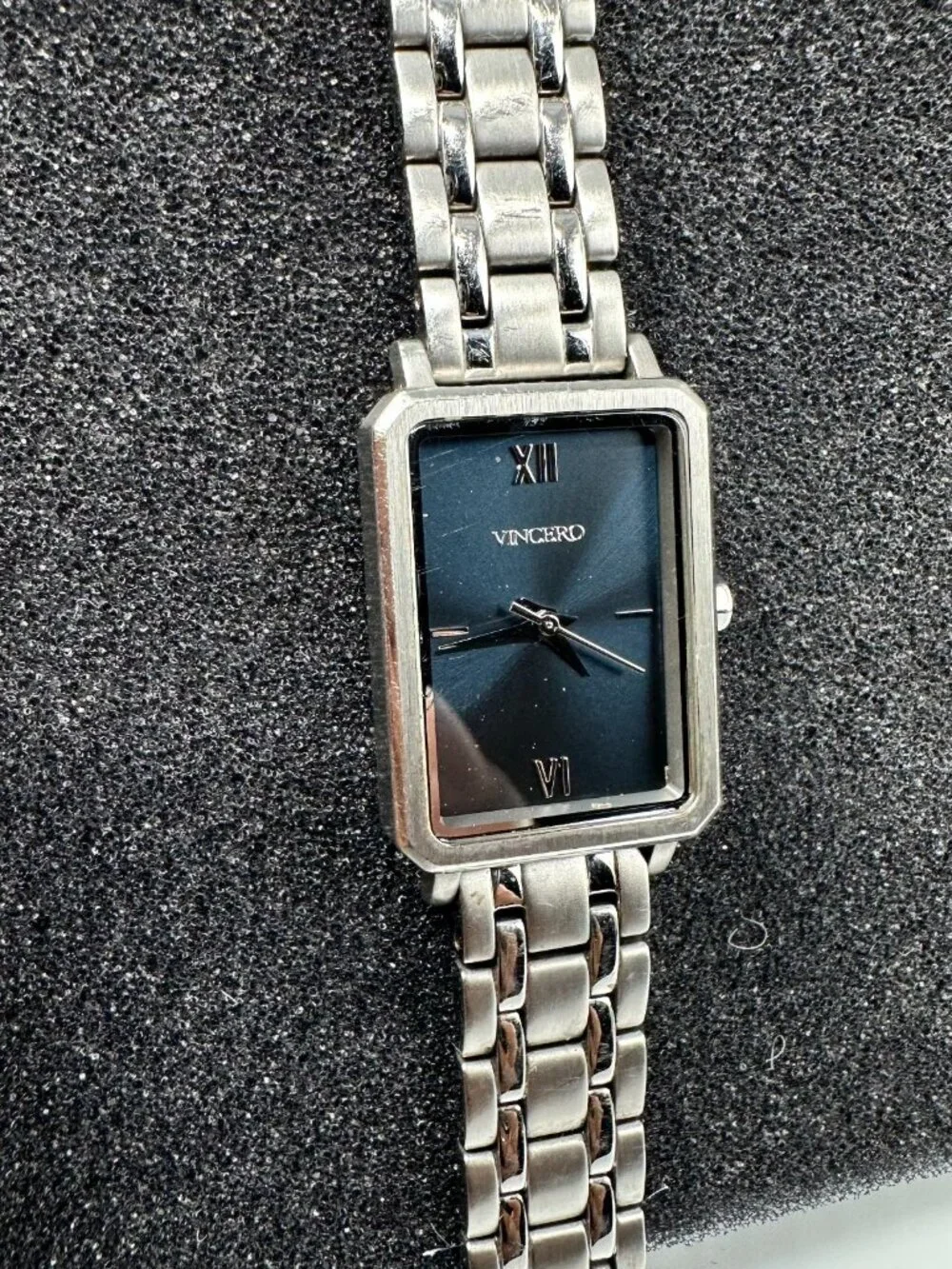 Vincero Ava Watch Women Silver Tone Blue Rectangle Dial New Battery 7.75